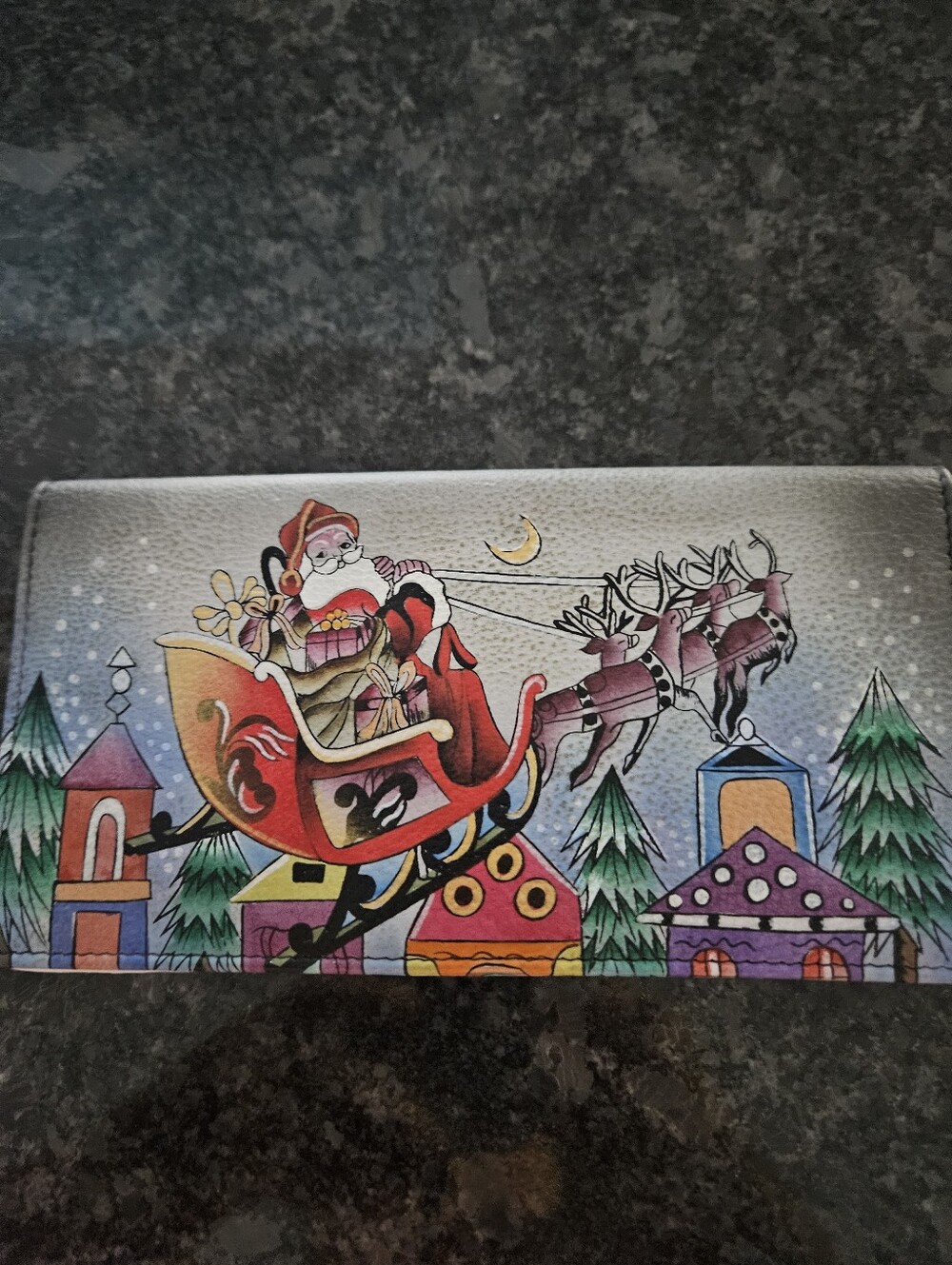 NWT Anna By Anuschka Festive Santa Sleigh Wallet - Red Holiday Print
